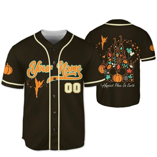 Discover Custom Disney Castle Pumpkin Season Baseball Jersey, Mickey & Friends Pumpkin Happy Fall To You All Shirt, Disneyland Thanksgiving Gift
