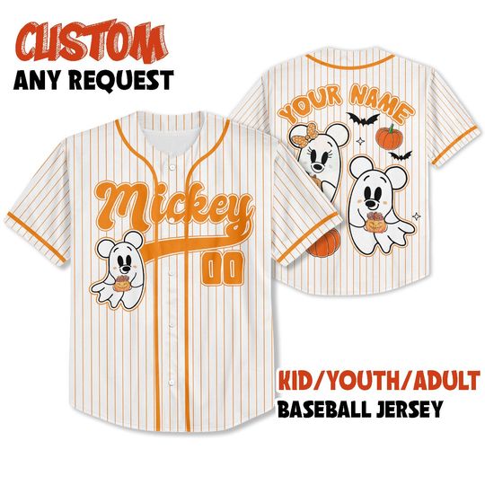 Discover Personalized Disney Mickey Minnie Ghost Couple Baseball Jersey, Spooky Minnie Boo Mickey Not So Scary Disney Jersey for Kids, Adults & Fans