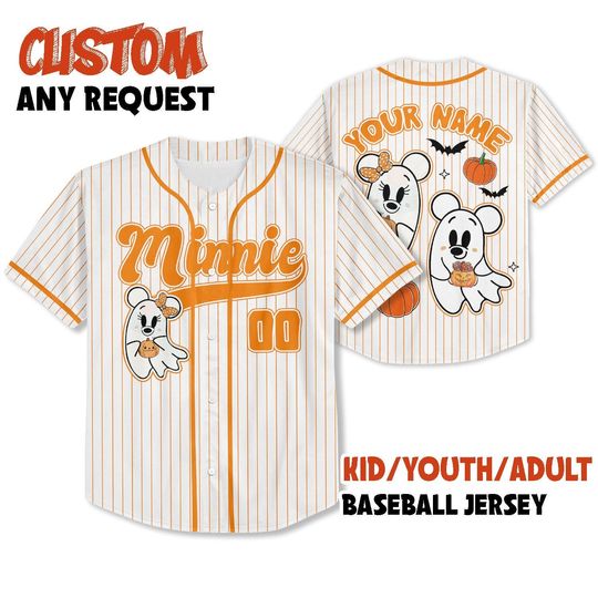 Discover Personalized Disney Mickey Minnie Ghost Couple Baseball Jersey, Spooky Minnie Boo Mickey Not So Scary Disney Jersey for Kids, Adults & Fans