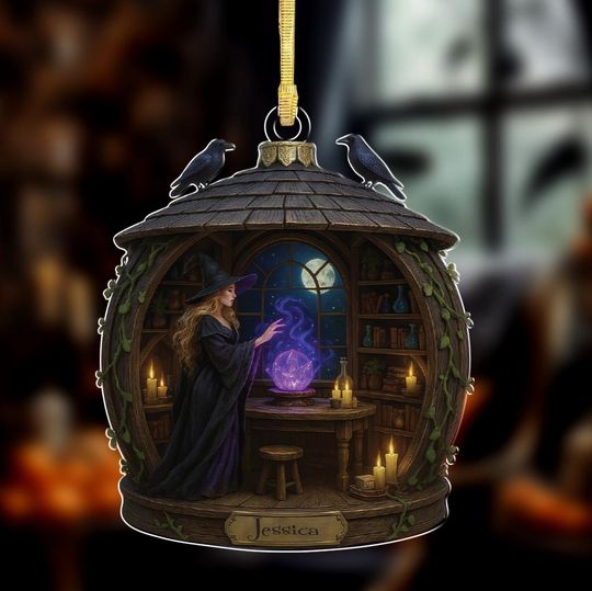 Discover Personalized Witch Ornament  Acrylic Halloween Car Charm, Gothic Home Decor, Spooky Holiday Decoration & Fun Halloween Gift