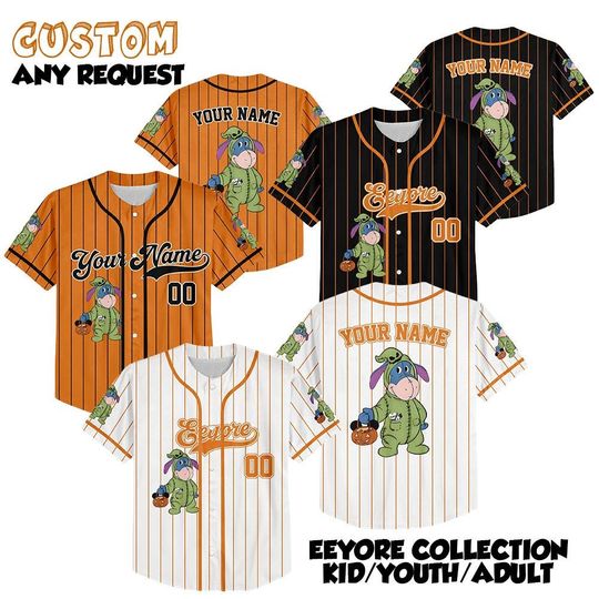 Discover Personalized Disney Eeyore Halloween Baseball Jersey, Custom Disney All Characters Jersey, Disneyland Halloween Family Trip Shirt