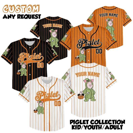 Discover Personalized Piglet Halloween Baseball Jersey, Custom Disney Winnie the Pooh Shirt, Matching Disney Trip Outfit, Disney Halloween Jersey