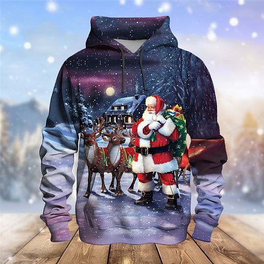 Discover Funny Santa Claus Christmas 3D Hoodie for Men