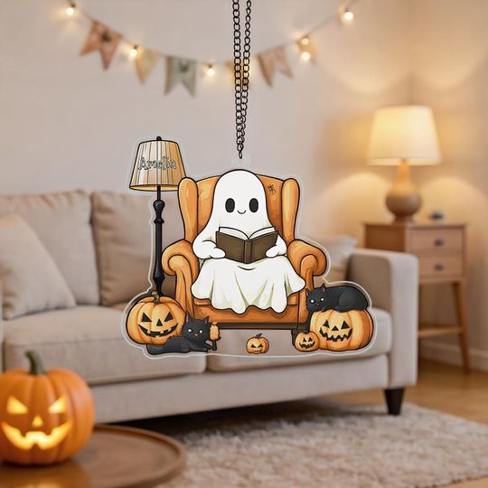 Personalized Name Acrylic Ornament For Halloween, Cute Ghost Pumpkin Suncatcher, Cute Spooky Hangings, Custom Holiday Decor, Halloween Gift