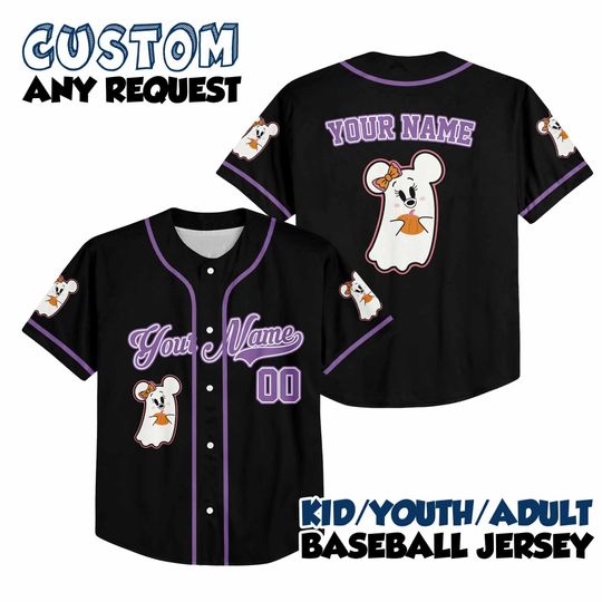Discover Personalized Disney Halloween Minnie Ghost Baseball Jersey, Custom Disney Halloween Shirt, Disney Jersey for Disney Fans