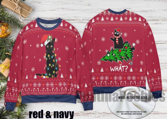 Meowy Cat Ugly Christmas Sweater, Cat  Christmas Ugly Sweater, Funny Cat Lovers Xmas Gifts, Gift For Men Women, Christmas Ugly Sweater