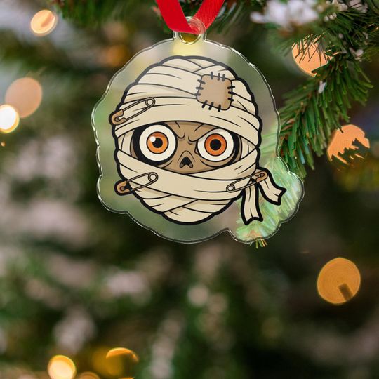 Discover Halloween Mummy Ornament, Cute Spooky Decor, Halloween Acrylic Ornament, Unique Halloween Gift, Festive Holiday Decoration