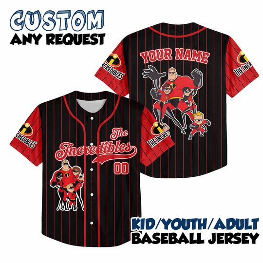 Custom The Incredibles Baseball Jersey, Custom Disney The Incredibles Jersey, Disneyland Baseball Team Outfit, Birthday Gift