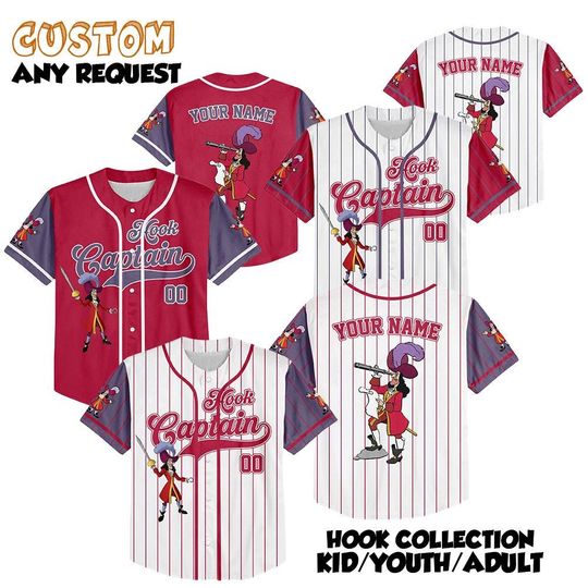 Discover Personalized Captain Hook Baseball Jersey, Custom Disney Peter Pan Shirt, Matching Disney Trip Outfit, Disney Birthday Gift