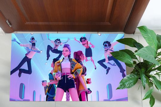 Discover Cool Digital Print Floor Mat, Anime Action Rug for Gamers, Kpop Girls Carpet, Vibrant Cartoon Style Area Rug for Bedroom or Teen Room