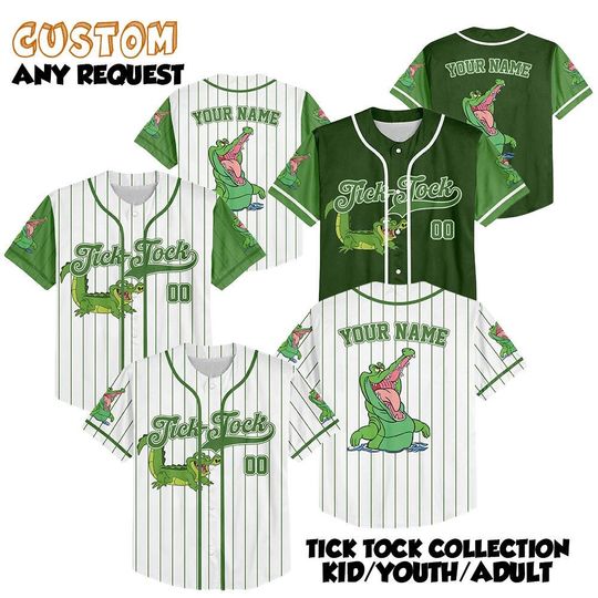 Personalized Tick-Tock the Crocodile Baseball Jersey, Custom Disney Peter Pan Shirt, Matching Disney Trip Outfit, Disney Birthday Gift