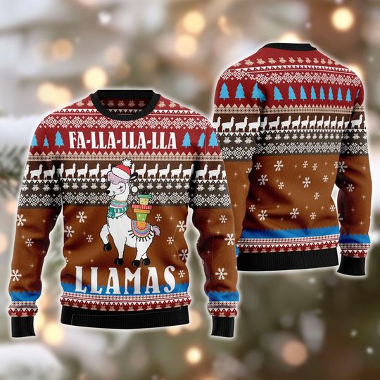 Discover Christmas Ugly Sweater, Fa La La Llamas Funny Llama Knit, Cozy Winter Holiday Outfit, Unisex Xmas Party Jumper, Novelty Gift for Men & Women