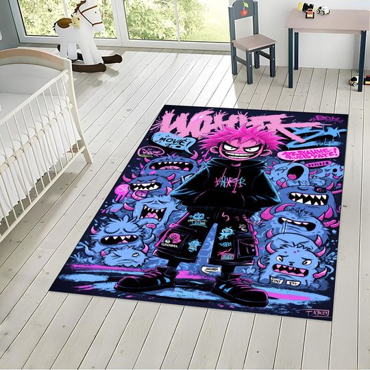 Discover Neon Monster Rug: Urban Punk Pop Art for Teen Room