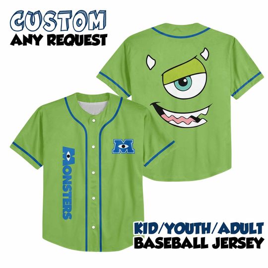 Custom Monsters Inc Baseball Jersey Shirt for Kids, Youth, Adult  Mike & Sulley Inspired Matching Family Disney Outfit