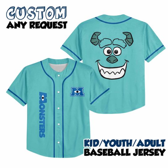 Custom Monsters Inc Baseball Jersey Shirt for Kids, Youth, Adult  Mike & Sulley Inspired Matching Family Disney Outfit