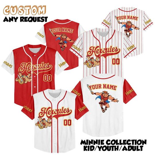 Discover Custom Hercules Baseball Jersey, Disney Hercules Jersey Shirt, Kid Youth Adult Personalized Jersey, Disney Trip Shirt, Gift for Fans