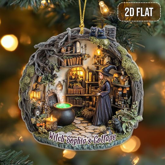 Discover Personalized The Witch's Cottage 2D Flat Acrylic Ornament, Witch House Ornament, Halloween Ornament Decor, Halloween Gift for her