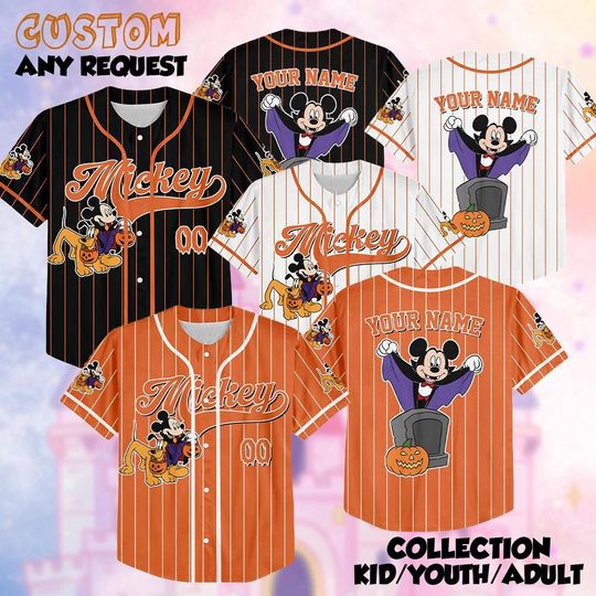 Custom Disney Mickey Halloween Collection Baseball, Personalized Baseball Team Jersey, Birthday Gift for Halloween Fans Family Party