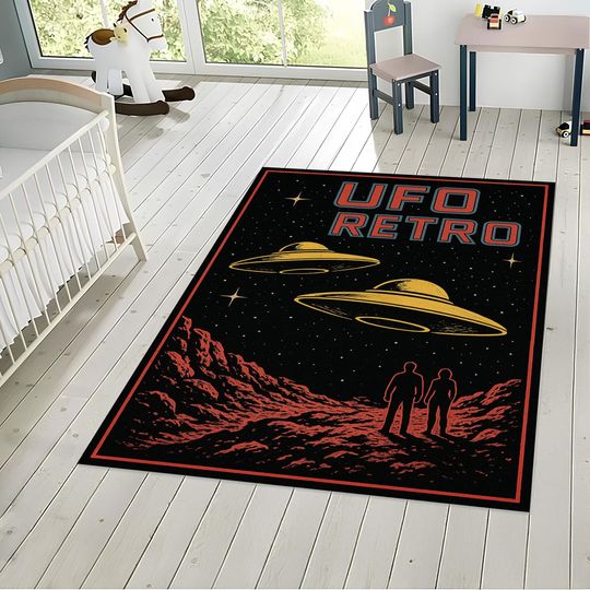 Discover Retro UFO Area Rug: Vintage Sci-Fi Alien Design