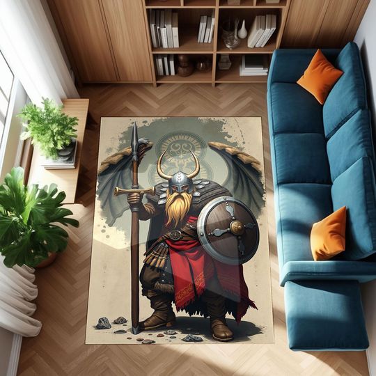 Discover Viking Warrior Area Rug: Norse Mythology, Gothic Decor