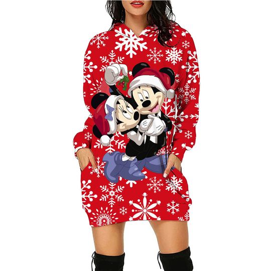 Discover Christmas Disney Mickey Mouse Fall Women's Hoodie Dress Fashion Sweatshirt Dress Women's