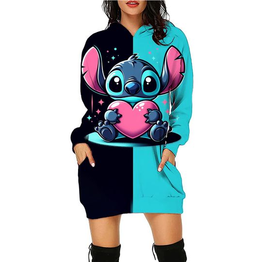 Discover Stitch Hoodie Dress, Disney Dress Sweatshirt, Dress 3d Allover Printed Hoodie for Women
