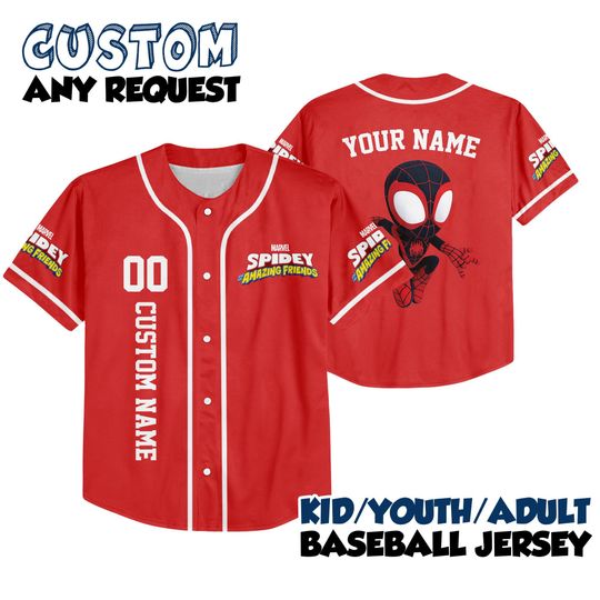 Personalized Disney Spidey and His Amazing Friends Baseball Jersey, Superhero Spidey Spiderman Birthday Boy, Birthday Girl Marvel Family Tee