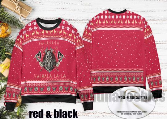 Viking Valhalla Ship Ugly Christmas Sweater, Fa La La Valhalla Holiday Ugly Sweater, Viking  Ugly Sweater Xmas, Gift For Men Women,