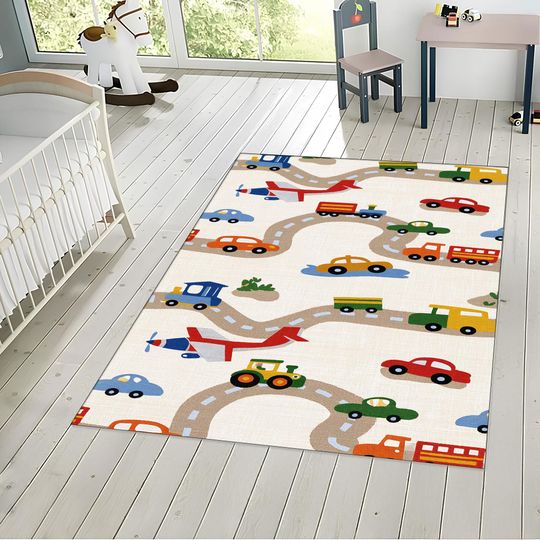 Discover Kids Road Play Mat Rug: Vehicle Theme Activity Carpet for Playroom