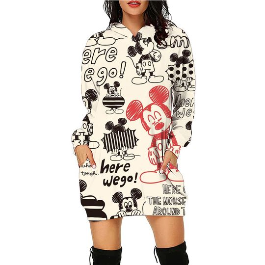 Mickey Hoodie Dress Sweater Fashion Disney Dress Sweatshirt Dress 3d Allover Printed Hoodie for Women