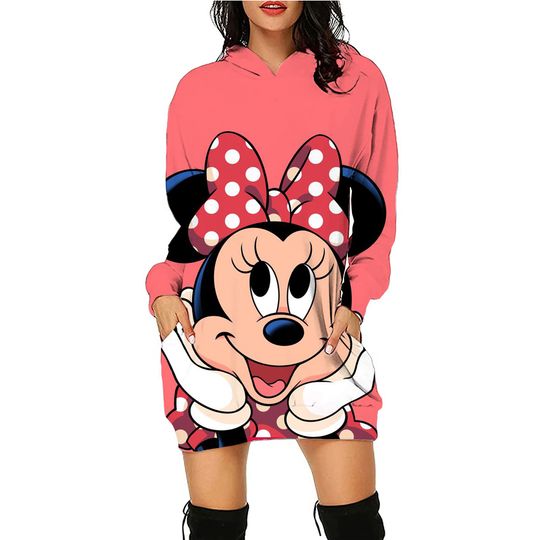 Discover Minnie Mouse Hoodie Dress Sweater Fashion Disney Dress Sweatshirt Dress 3d Allover Printed Hoodie for Women