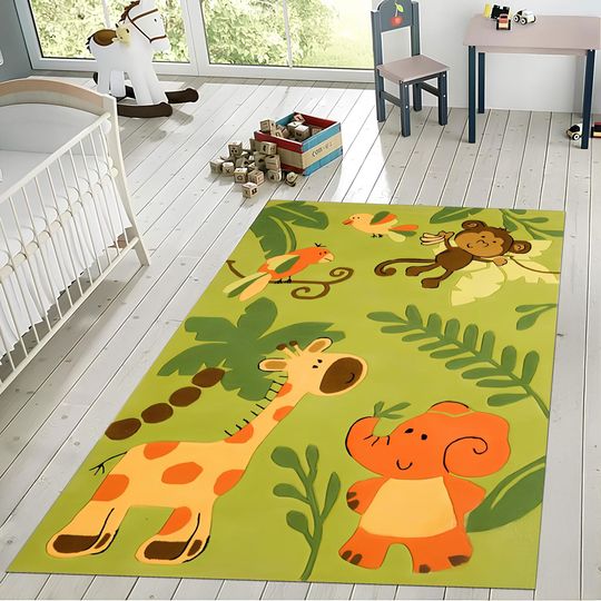 Discover Safari Animal Kids Carpet: Colorful Playroom Rug