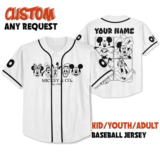 Custom Mickey and Co Disney Baseball Jersey, Personalized Name Number Shirt, Family Matching Outfit for Kids and Adults