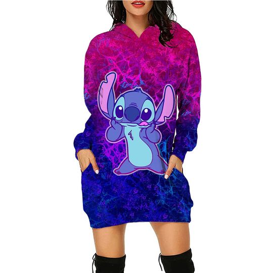Discover Stitch Hoodie Dress Sweater Fashion Disney Dress Sweatshirt Dress 3d Allover Printed Hoodie for Women