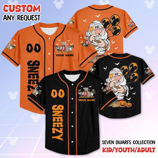 Discover Snow White Seven Dwarfs Halloween Mickey Balloon Baseball Jersey, Disney Halloween Family Matching Jersey, Disneyland Spooky Season