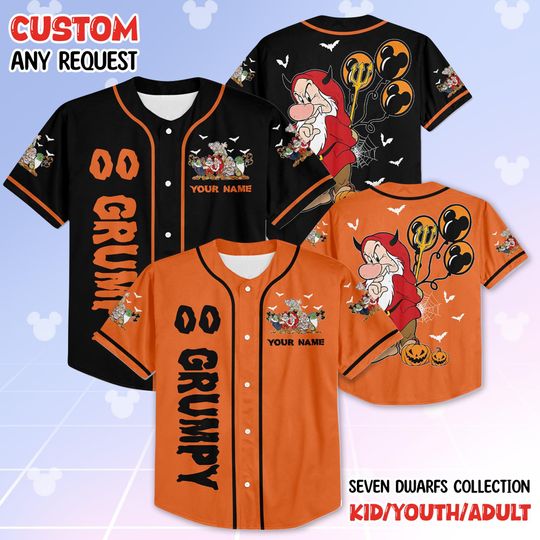 Discover Snow White Seven Dwarfs Halloween Mickey Balloon Baseball Jersey, Disney Halloween Family Matching Jersey, Disneyland Spooky Season