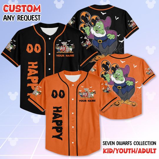 Discover Snow White Seven Dwarfs Halloween Mickey Balloon Baseball Jersey, Disney Halloween Family Matching Jersey, Disneyland Spooky Season