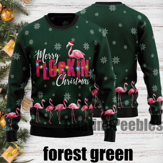 Discover Flamingo Merry Flockin Christmas Ugly Sweater, Funny Holiday Sweater With Flamingo, Ugly Christmas Sweater, Xmas Sweater, Gift For Men Women