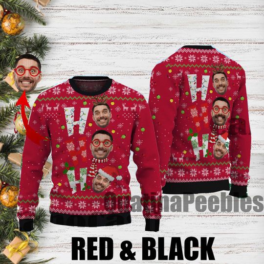 Ho Ho Ho Xmas Ugly Sweater, Personalize Face Ho Ho Ho Ugly Sweater, Custom Image Christmas Gift For Men Women Kid, Christmas Ugly Sweater