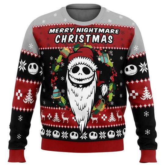 Discover Disney Merry Nightmare Before Christmas Boys Girls Crew Neck Ugly Sweatshirt Cute Soft Comfy Relaxed-Fit Plus Size Autumn Winter