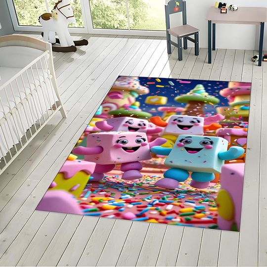 Kawaii Marshmallow Rug: Pastel Candyland Kids Room Decor