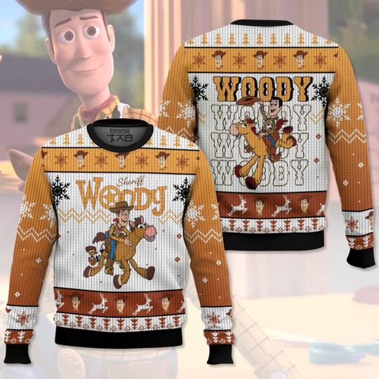 Discover Disney Toy Story Woody Ugly Christmas Sweater for Men 2025 Funny Xmas Party Pullover Warm Soft Holiday Jumper Gift for Dad Kids