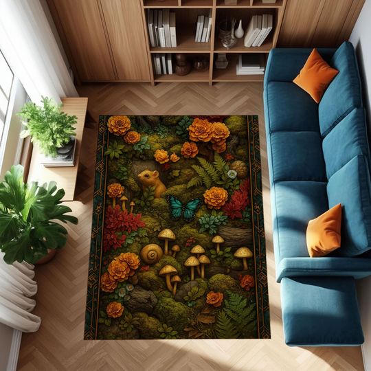 Discover Fantasy Forest Rug with Mushroom and Animal Prints for Cottagecore Home