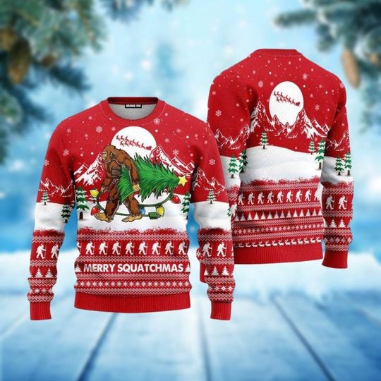 Discover Christmas Bigfoot Ugly Sweater, Mery Squatchmas Holiday Sweater, Bigfoot Xmas Sweater, Funny Sasquatch Ugly Christmas Sweater