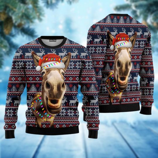 Discover Donkey Santa Christmas Sweater, Donkey Farm Ugly Sweatshirt, Farmer Christmas Jumper, Animal Ugly Xmas Sweater, Xmas Donkeys Sweater