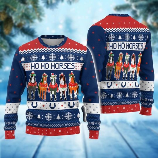 Horses Xmas Sweater, Ho Ho Ho Horses Ugly Sweatshirt, Cowboy Western Sweater Men, Animal Holiday Sweater, Christmas Sweatshirt