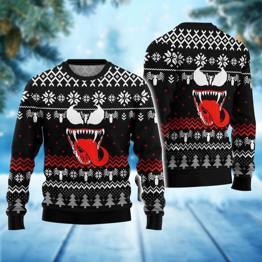 Venom Ugly Christmas Sweater, Superhero Venom Xmas Sweatshirt, Superhero Movie Holiday Sweater, Christmas Gift For Men