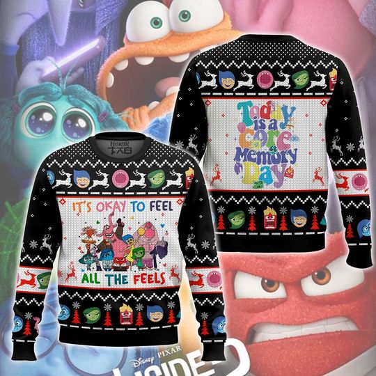 Disney Inside Out It's Okay To Feel All The Feels Ugly Sweater, All Over Print 3D Ugly Sweater Gift For Her Mother, Disneyland Family Trip