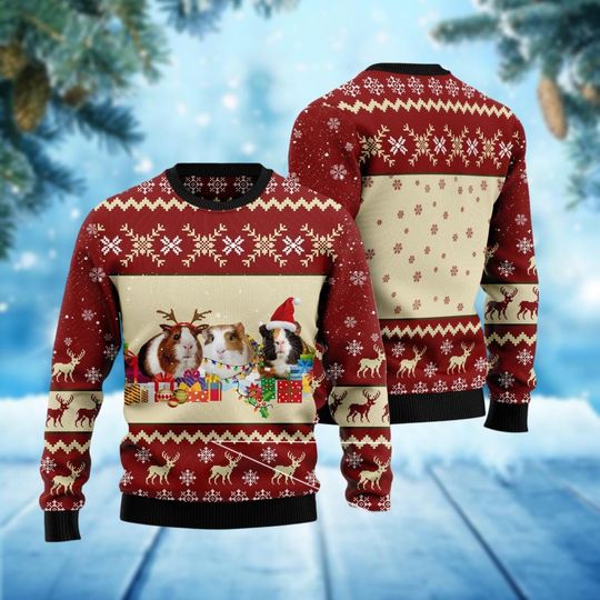 Discover Guinea Pig Ugly Christmas Sweater, Reindeer Hamster Ugly Sweater, Farm Xmas Sweater, Animal Lover Holiday Sweater, Christmas Gift