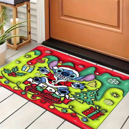 Discover Disney Stitch Christmas Doormat, Santa Costume, Cute Holiday Welcome Mat
